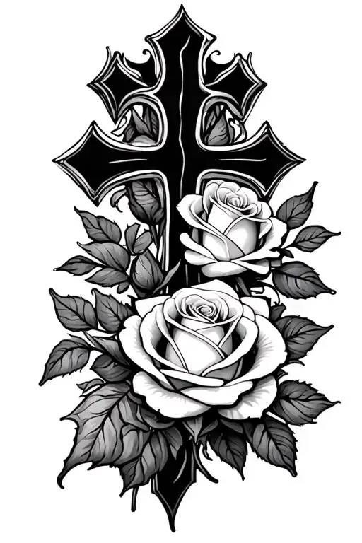 Black Cross And White Rose Intertwined