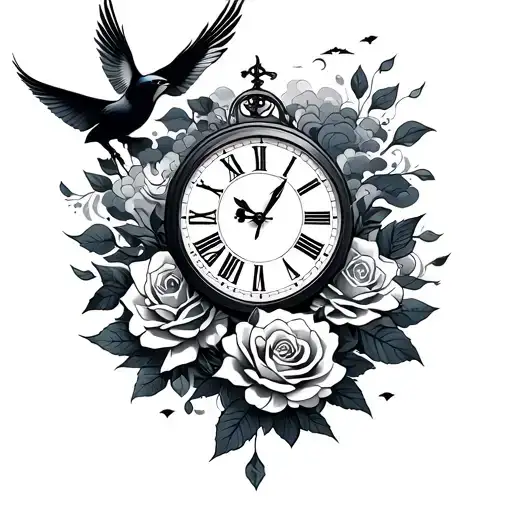 Tiger Rose Clock Bird Clouds Outline Sleeve