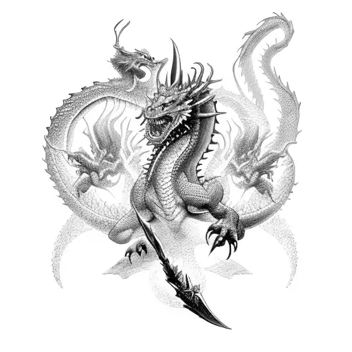 Design A Tattoo Depicting A Dragon Battling Against A Mythological God