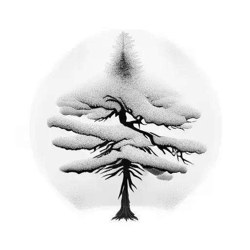 A Majestic Pine Tree With Roots Forming A Unique Pattern