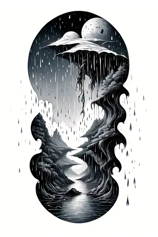 Parallel Worlds With Rain Falling Down