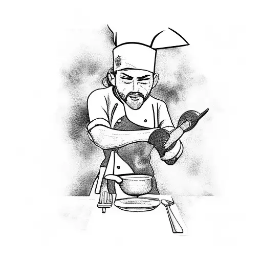 Design A Tattoo Featuring A Chef Cooking A Meal With Anime-inspired Ingredients