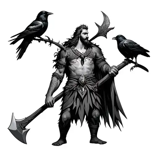 Vili Nordic God Holding Crows And An Axe
