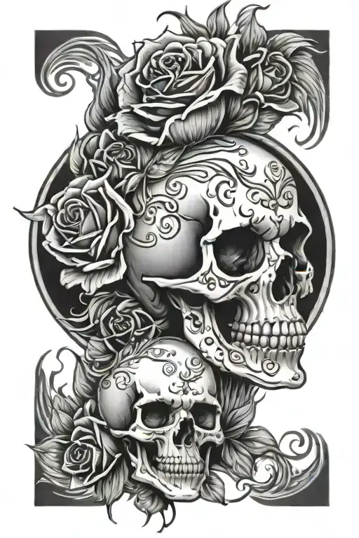 Skull Roses Flames Girl