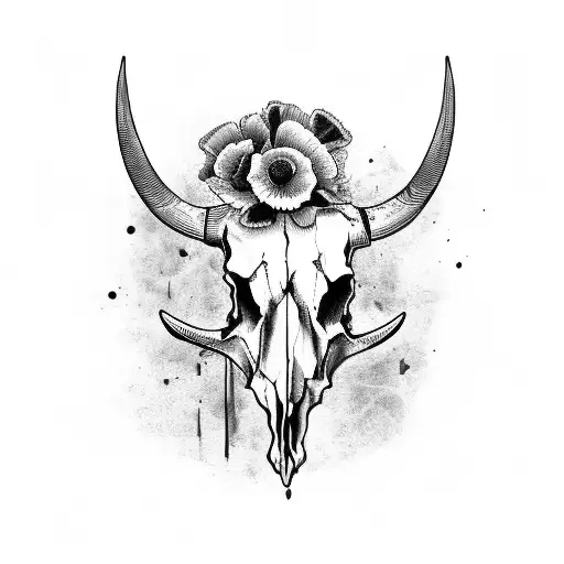 Bull Skull With Gladdious And Poppies