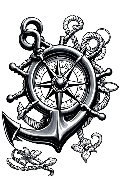 Anchor With Compass And Steering Wheel