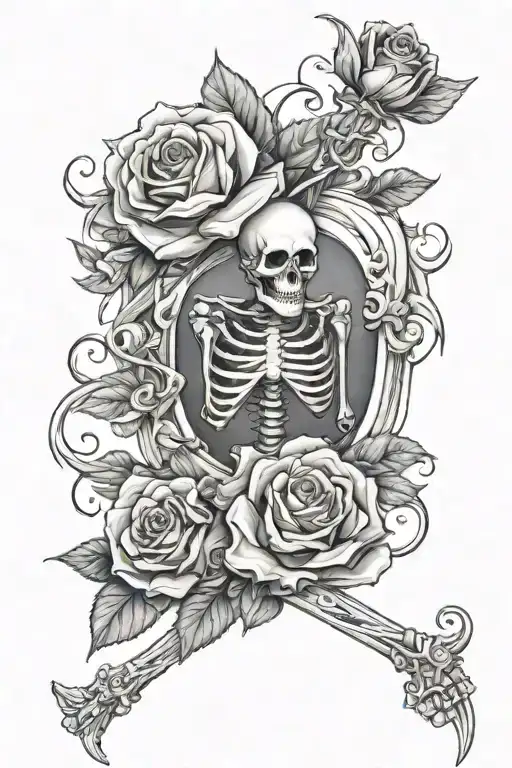 Skeleton With Roses And Name Nicholas In The Center