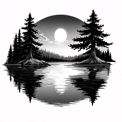 Trees And Lake With Cancer Ribbon Flashing On The Lake