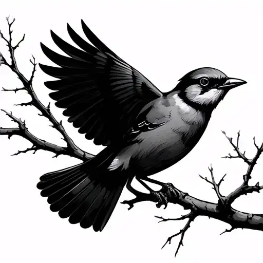 Bird Flying Away From Tree Branch