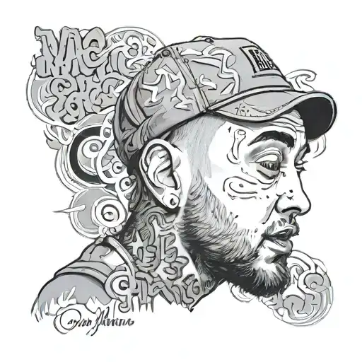 Create A Portrait Of Mac Miller With Lyrics From One Of His Songs As The Background