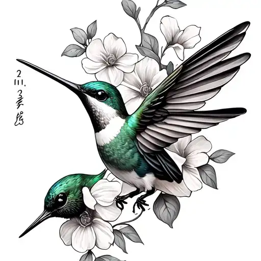 Humming Bird With Flowers And Date
