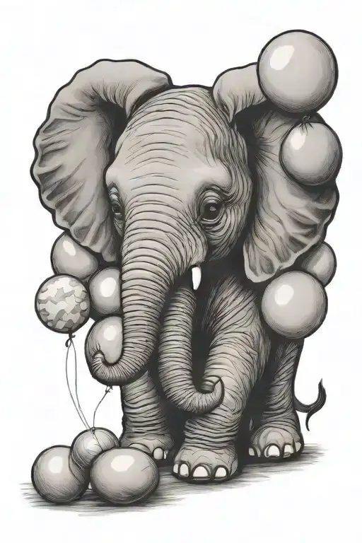 Baby Elephant Holding Balloons