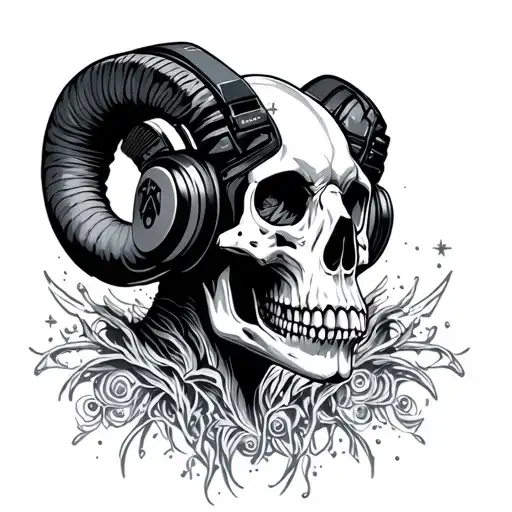 Time Psychedelics Space Music Rams Skull Wearing Headphones