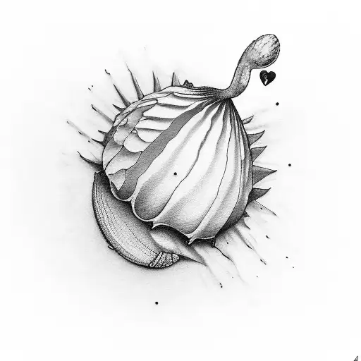 A Minimalist Design Featuring The Word 'Amour' Inside A Coquille Saint-jacques Shell