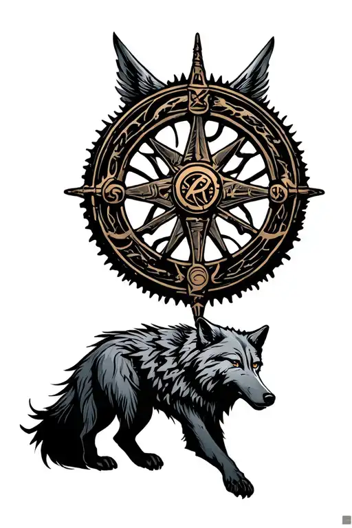 Wolf With Wheel Of Time And Symbol Of Resistance