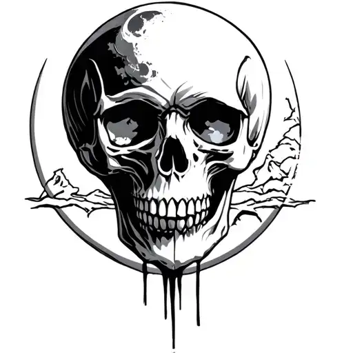 Skull With Shading With Moon