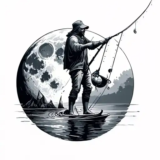 Guy Fishing Of The Moon