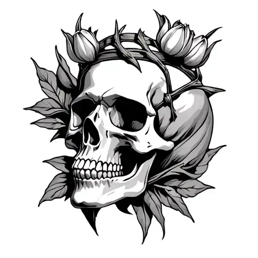 Skull With Thorn And Tulip Crown Dark