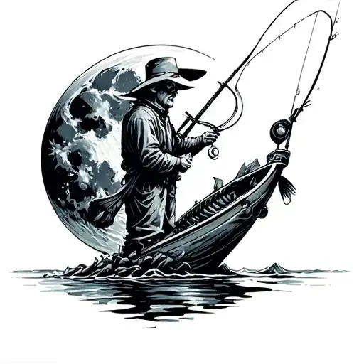 Moon And Guy Fishing