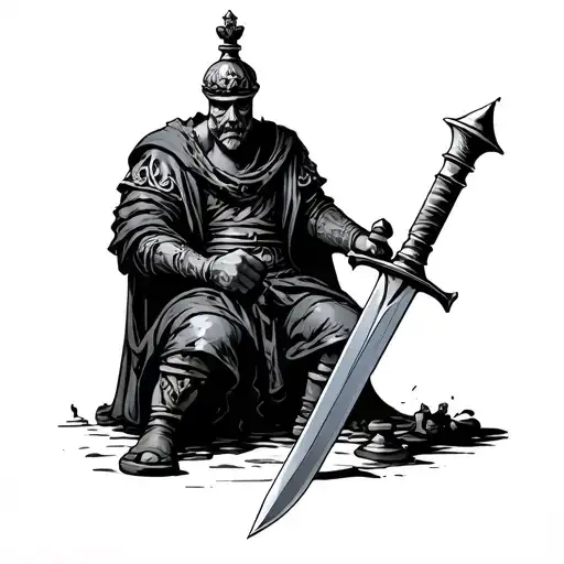 Anthropomorphic Chess Pawn Kill Anthropomorphic Chess King With Sword