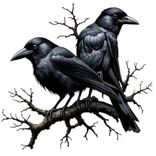 Crows Perched On Tree Branches Neck