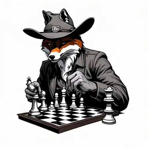 Fox Cowboy Playing Chess