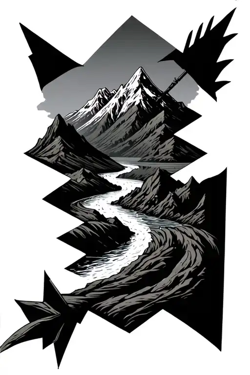 Damaged Arrow With Mountain And River Flowing