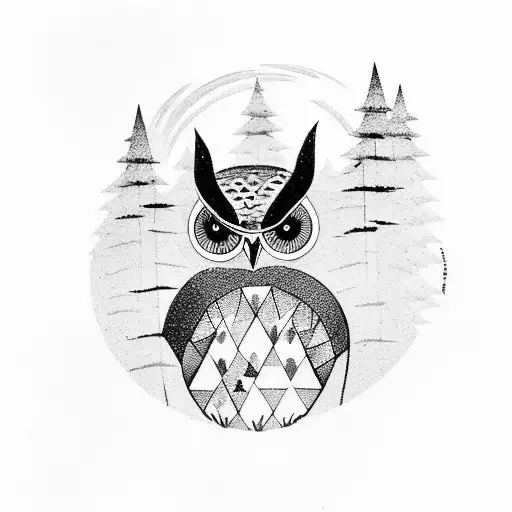 An Owl In A Forest During A Lightning Storm With Full Moon And Stars