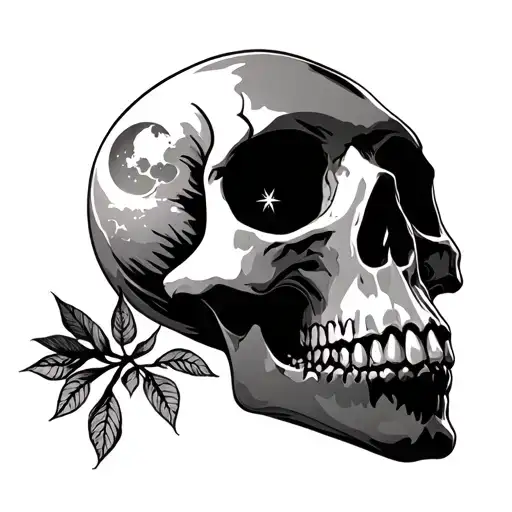 Skull With Shading With Moon