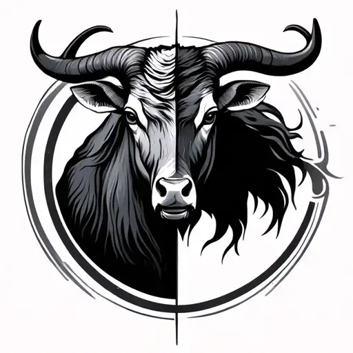 Zodiac Sign Taurus Animal Half Sideways With Circle