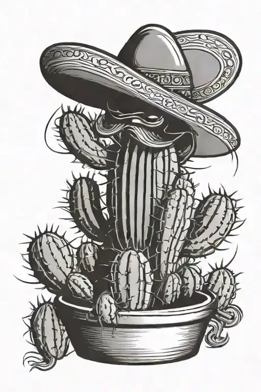 Cactus Growing In A Pot Wearing A Sombrero De Paja