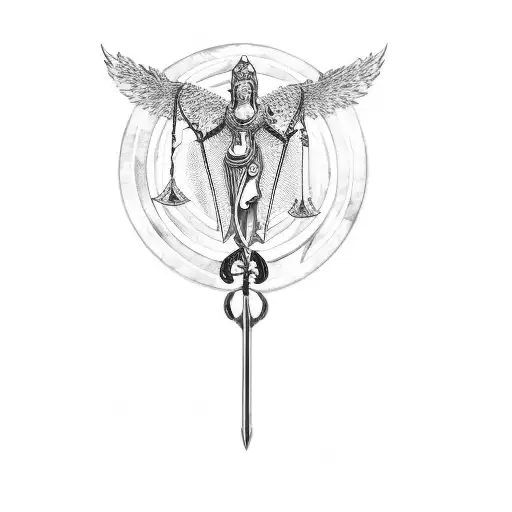 A Woman Holding A Sword And Scales