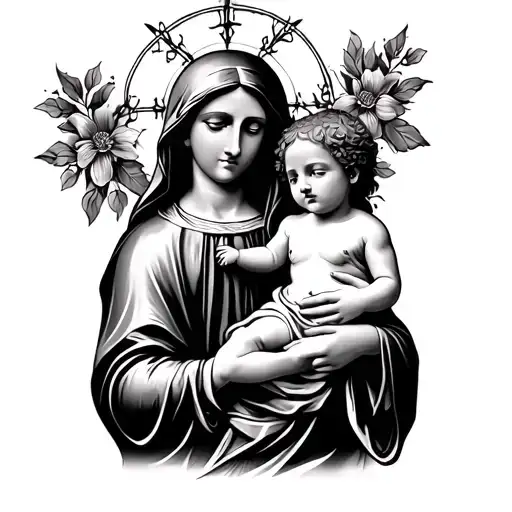 Mother Mary Holding Baby Jesus Full Body