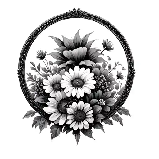 Circle Picture Frame With Flowers In It