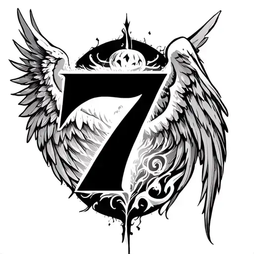 Number 7 With A Hallow And Angel Wings