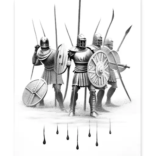 Spartan Warriors Standing Together In The Rain Ready For Battle