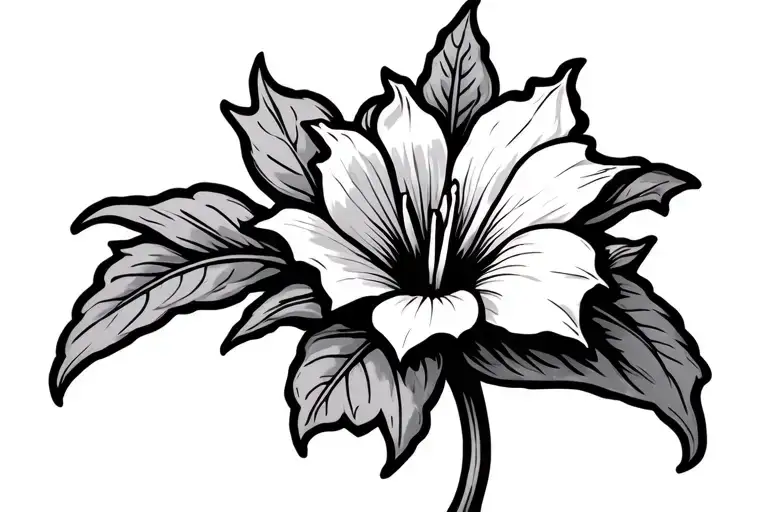 Sacred Datura Flower Cartoon Style Minimalist