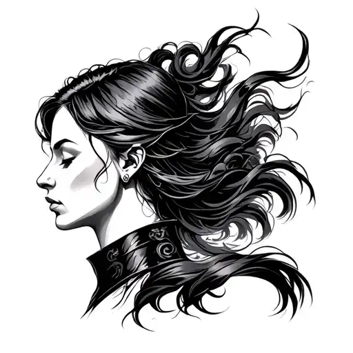 Woman Face Eyes Closed Hair Blowing And Other Woman Face Behind Warrior