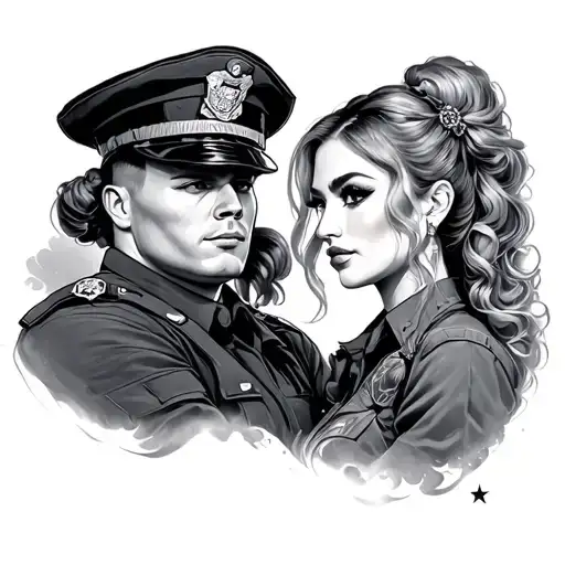 Couples Tattoo With Female Cop And Male Soldier