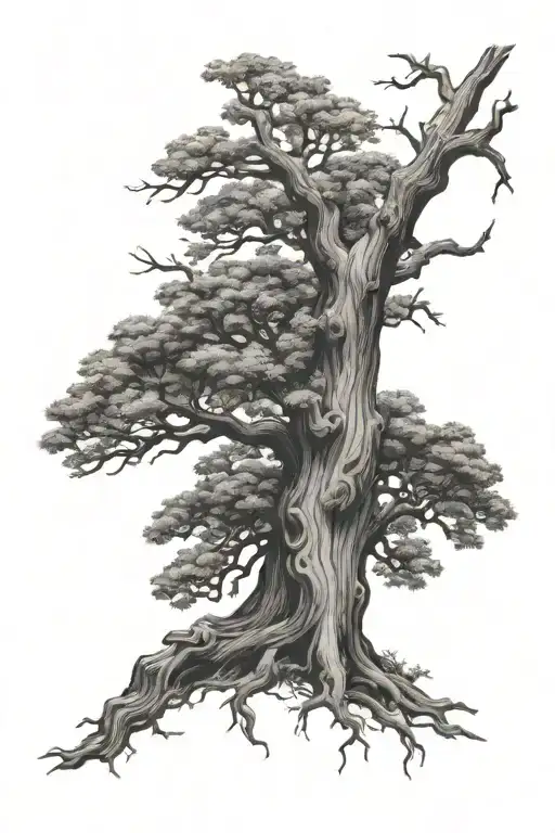 Oak Tree With Cowboy Sleeping Underneath The Tree