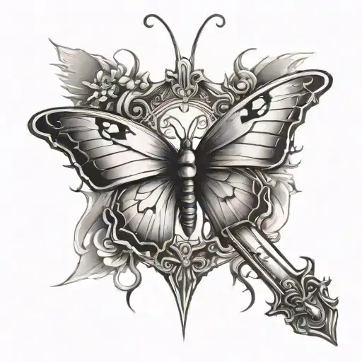Butterfly With Ripped Wings And A Sword Down The Center