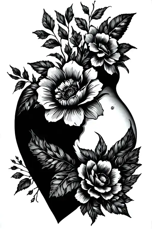 Flowers And Leaves On Hip And Thigh Piece