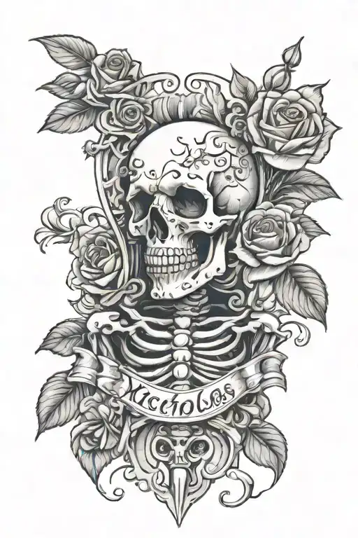 Skeleton With Roses And Name Nicholas In The Center