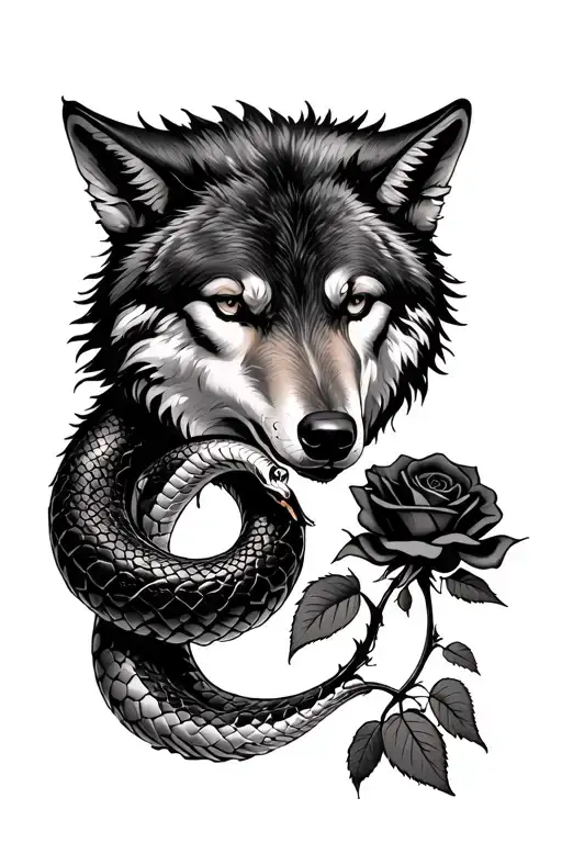 Wolf And Snake Intersecting Along A Forearm With A Thorny Rose Following The Snake