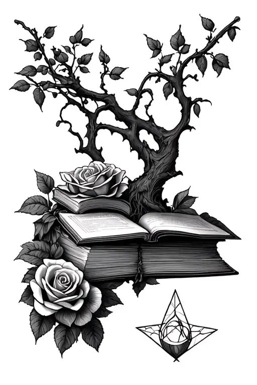 Yew Tree Intertwined And Roses And Books And Magic