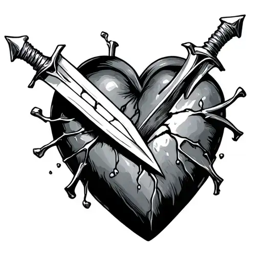 Broken Heart Barb-wired Back Together Being Stabbed By Two Ice Daggers