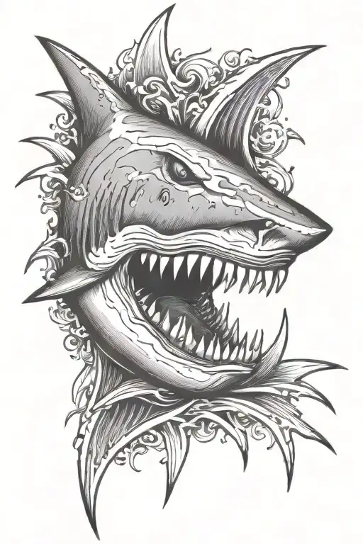 Shark Teeth Half Sleev Tattoo Design