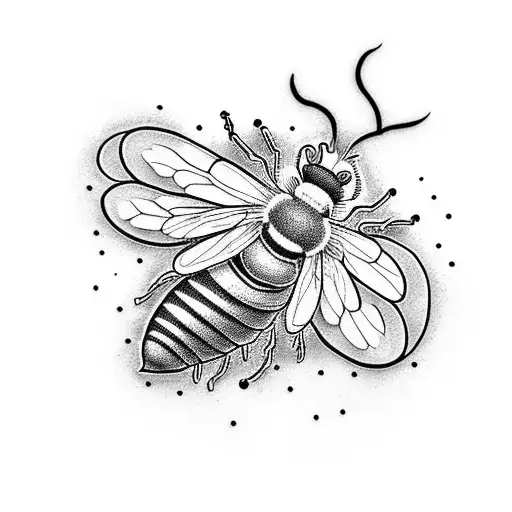 A Dotwork Tattoo Of A Bee And A Sampaguita Flower Forming A Delicate Heart Shape