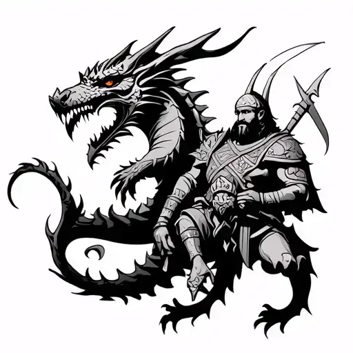 Nordic Dragon And A Viking Warrior