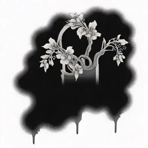 Grave With Lavander Flowers Intertwined With Black Fog Around It